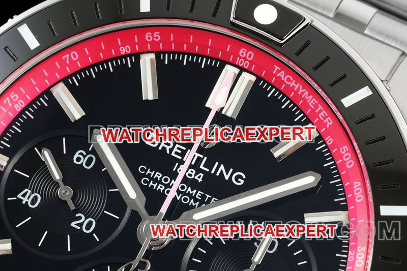 Breitling's collectible watch TF factory mechanical chronograph black and red plate 44mm steel bracelet front live photo