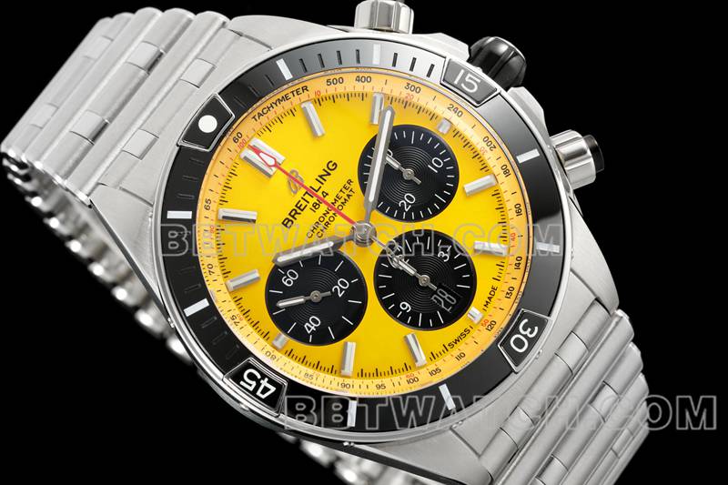 Breitling collectible watches TF factory mechanical chronograph yellow disk 44mm steel belt models front real picture