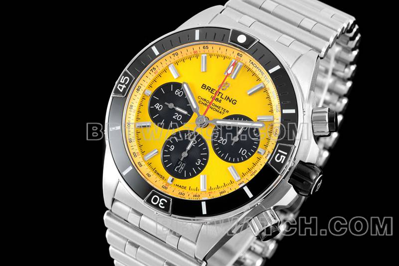 Breitling collectible watches TF factory mechanical chronograph yellow disk 44mm steel belt models front real picture