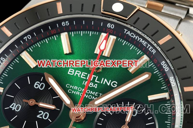 Breitling watch TF factory mechanical chronographgreen dial 44mm gold steel bracelet front live photo