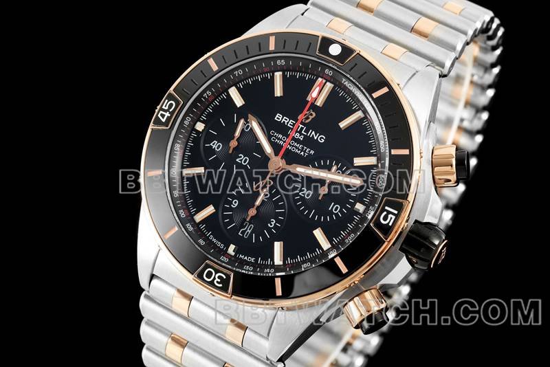 Breitling collectible watch TF factory mechanical chronograph black dial 44mm gold steel bracelet front live photo