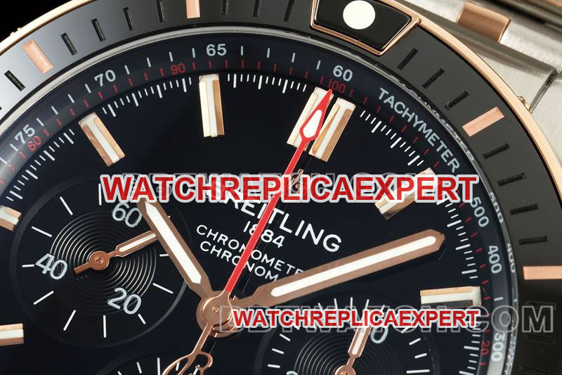 Breitling collectible watch TF factory mechanical chronograph black dial 44mm gold steel bracelet front live photo