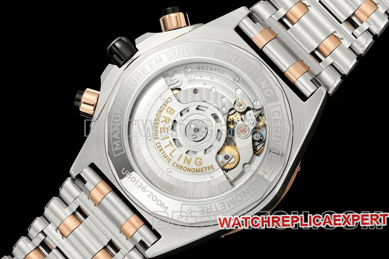 Breitling collectible watch TF factory mechanical chronograph black dial 44mm gold steel bracelet caseback live photo