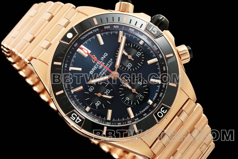 Breitling top collectible watches TF factory mechanical chronograph black disk 44mm rose gold steel belt models front real picture