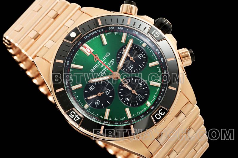 Breitling optimal collectible watches TF factory mechanical chronograph green disk 44mm rose gold steel belt models front real picture
