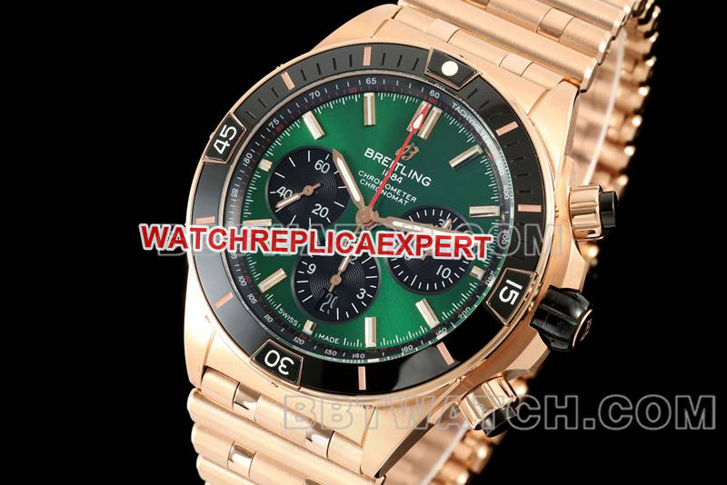 Breitling optimal collectible watches TF factory mechanical chronograph green disk 44mm rose gold steel belt models front real picture
