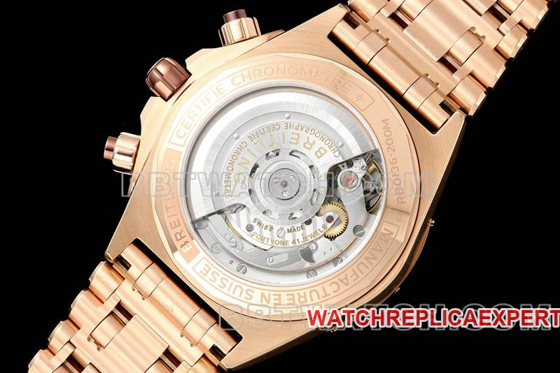 Breitling1:1replica watch TF factory mechanical chronograph brown plate 44mm rose goldsteel bracelet caseback live photo