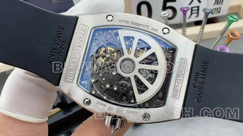 Richard Mille Skeletonized Dial Mechanical Rubber Model RM 67-01 Back Actual Photo