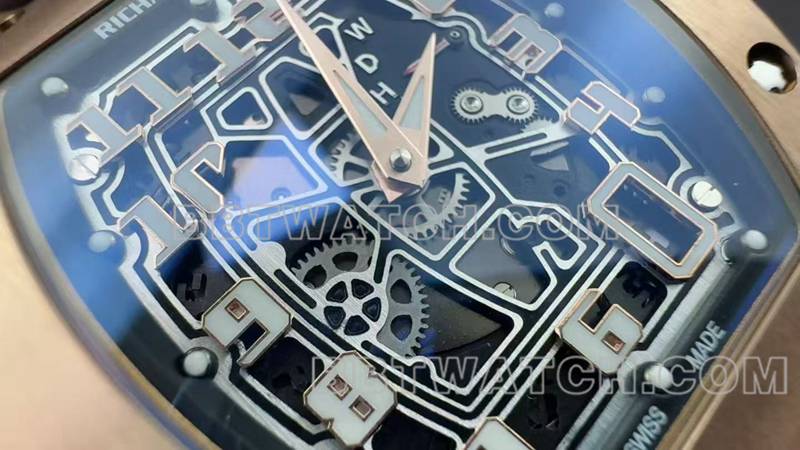 Richard Mille collectible watch rose gold hollow disc mechanical rubber model RM 67-01front live photo