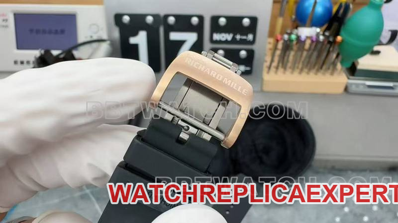 Richard Mille collectible watch rose gold hollow disc mechanical rubber model RM 67-01braceletlive photos