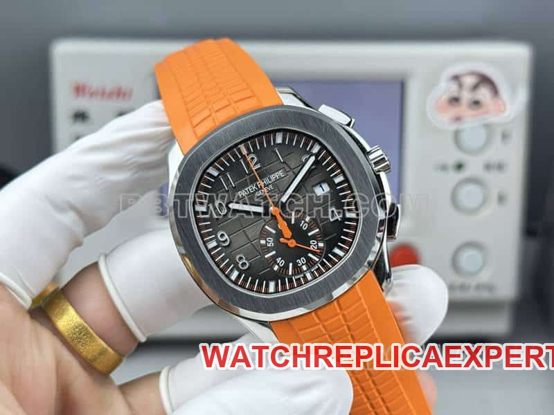 1:1replica watch Patek PhilippeP1 factory grenade black dial mechanical orange rubber model 5968front live photo