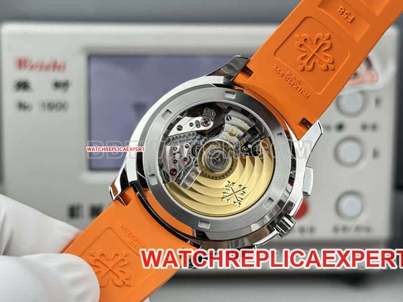 1:1replica watch Patek PhilippeP1 factory grenade black dial mechanical orange rubber model 5968caseback live photo