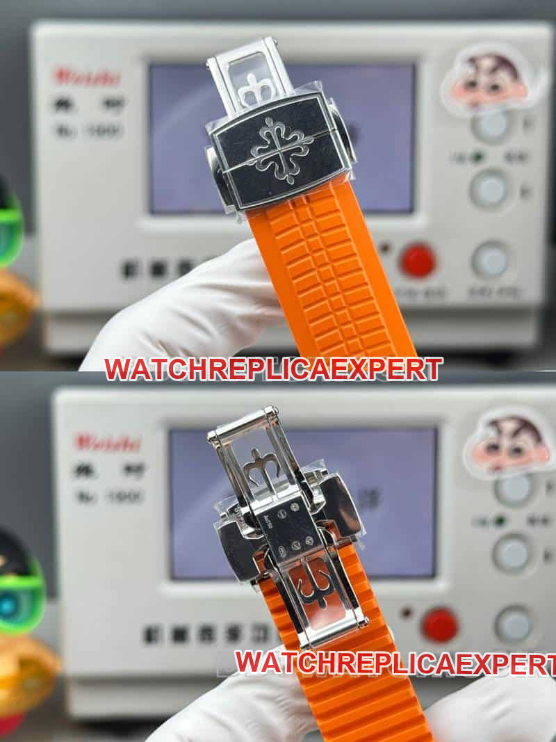 1:1replica watch Patek PhilippeP1 factory grenade black dial mechanical orange rubber model 5968clasplive photos