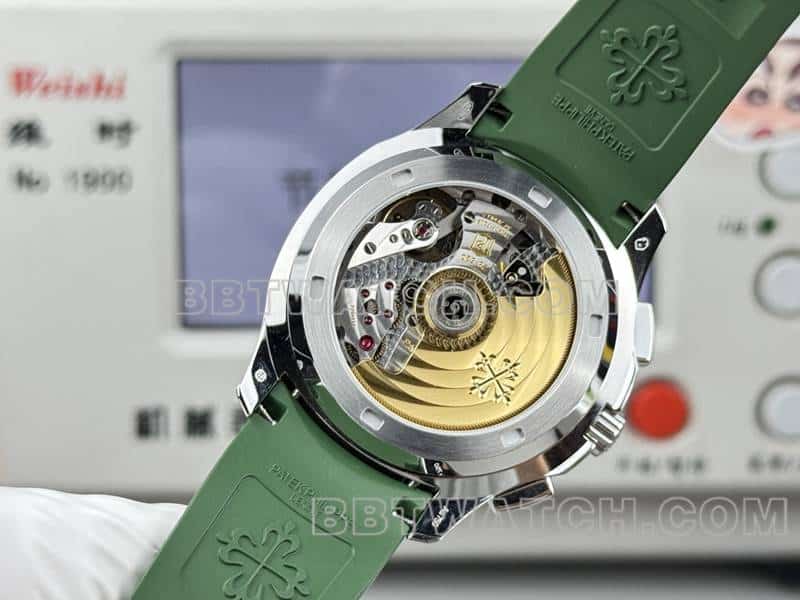 collectible watch Patek PhilippeP1 factory grenade green dial mechanical green rubber model 5968caseback live photo