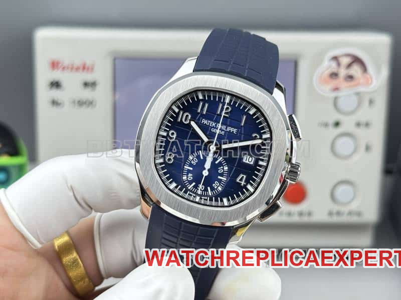 top-tier watch Patek PhilippeP1 factory grenade blue dial mechanical blue rubber model 5968front live photo