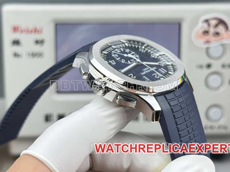 top-tier watch Patek PhilippeP1 factory grenade blue dial mechanical blue rubber model 5968side live photo