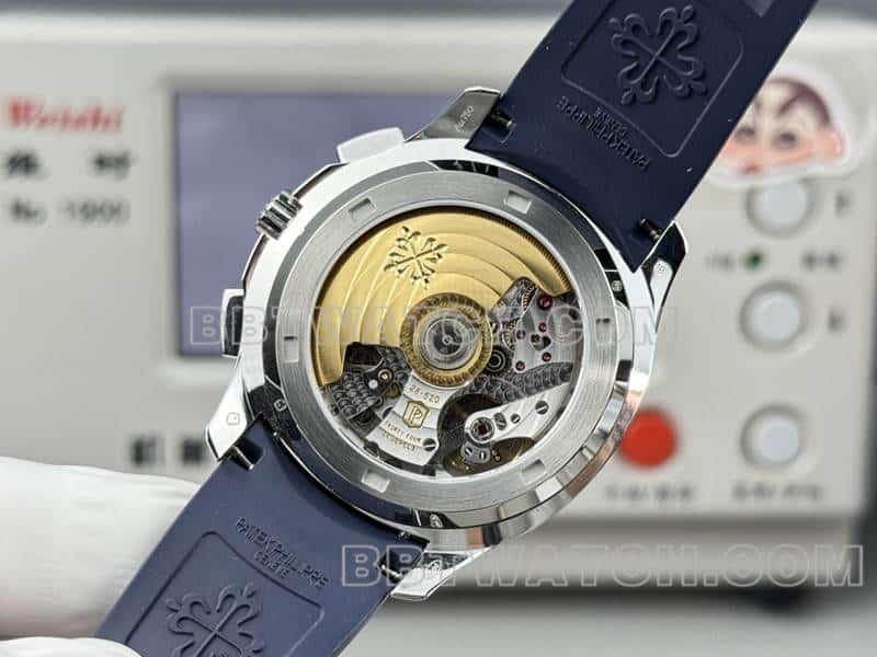 top-tier watch Patek PhilippeP1 factory grenade blue dial mechanical blue rubber model 5968caseback live photo