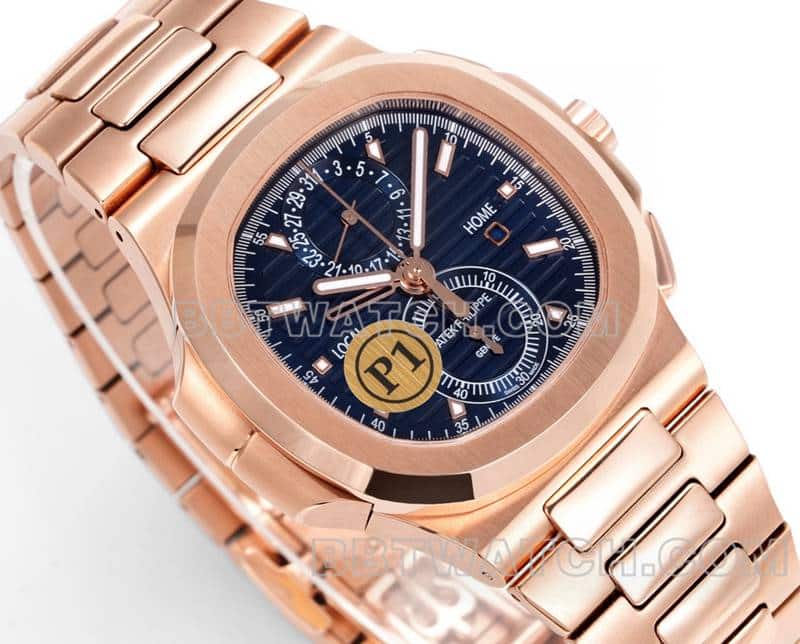 Sporty and elegant collectible watches P1 factory Patek Philippe blue plate rose gold mechanical steel belt models 5990 front real picture