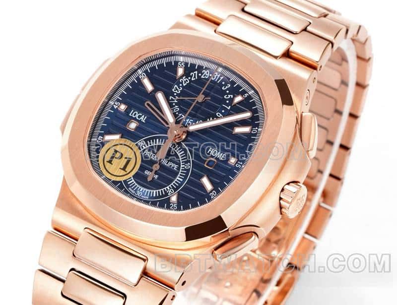 Sporty and elegant collectible watches P1 factory Patek Philippe blue plate rose gold mechanical steel belt models 5990 front real picture