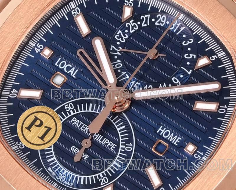 Sporty and elegant collectible watches P1 factory Patek Philippe blue plate rose gold mechanical steel belt models 5990 front real picture