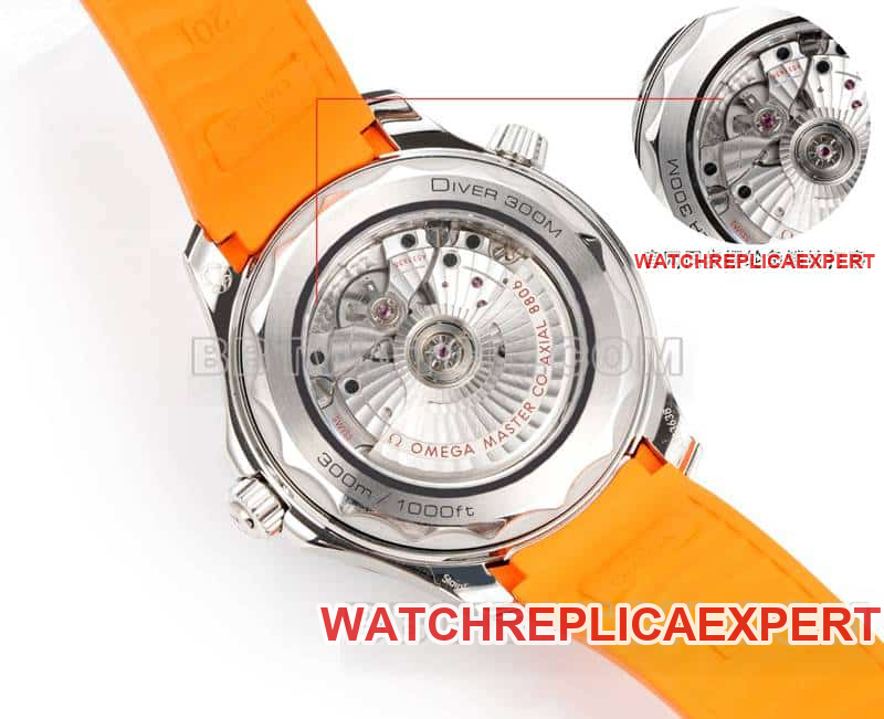Omega collectible watch OR factory Seamaster 300m black dial mechanical orange rubber model caseback live photo