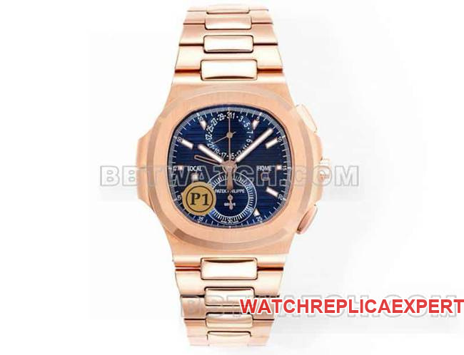 Sporty and elegant collectible watches P1 factory Patek Philippe blue plate rose gold mechanical steel strap models 5990 front real picture