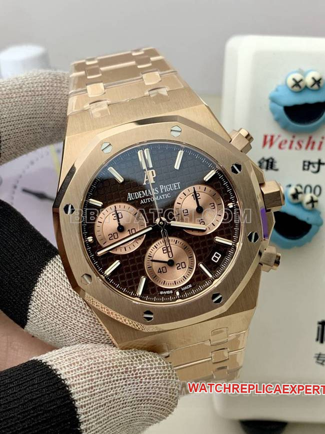 top-tier watch Audemars PiguetBLS factory Royal Oakrose goldblack dial mechanical 26420front live photo