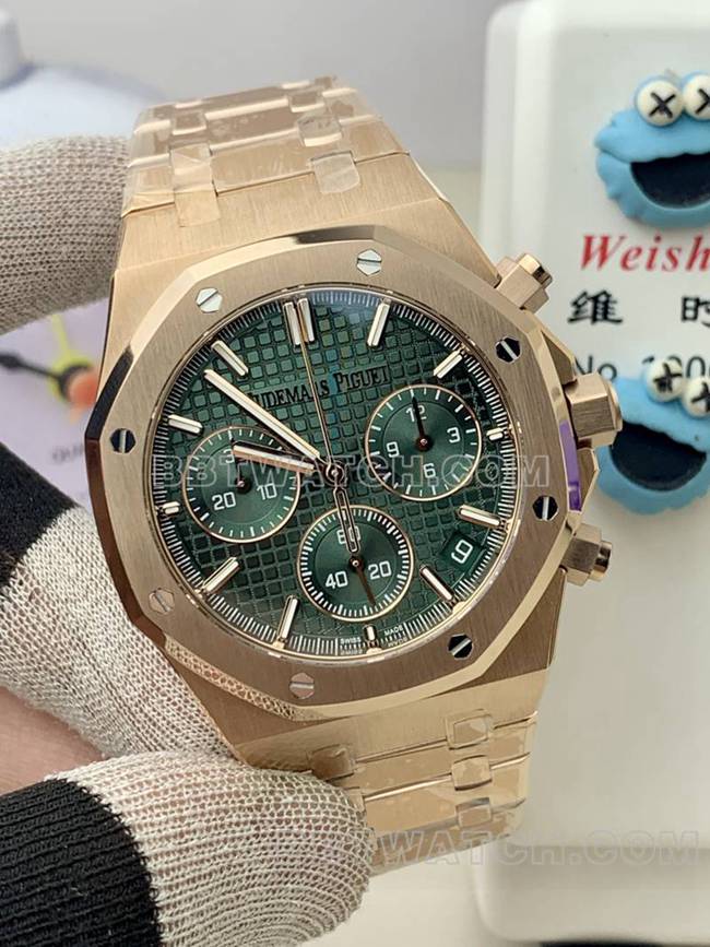 1:1replica watch Audemars PiguetBLS factory Royal Oakrose goldgreen dial mechanical 26420front live photo