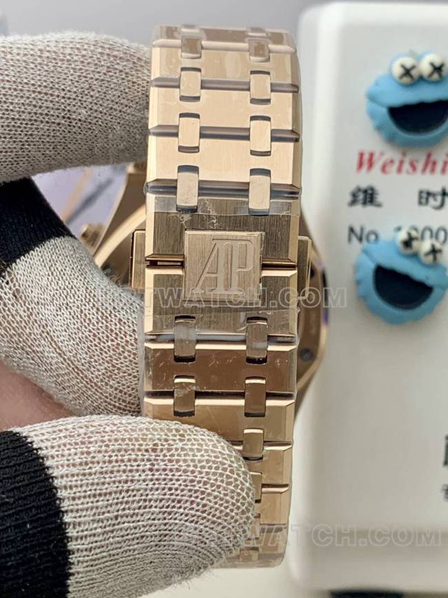 1:1replica watch Audemars PiguetBLS factory Royal Oakrose goldgreen dial mechanical 26420front live photo