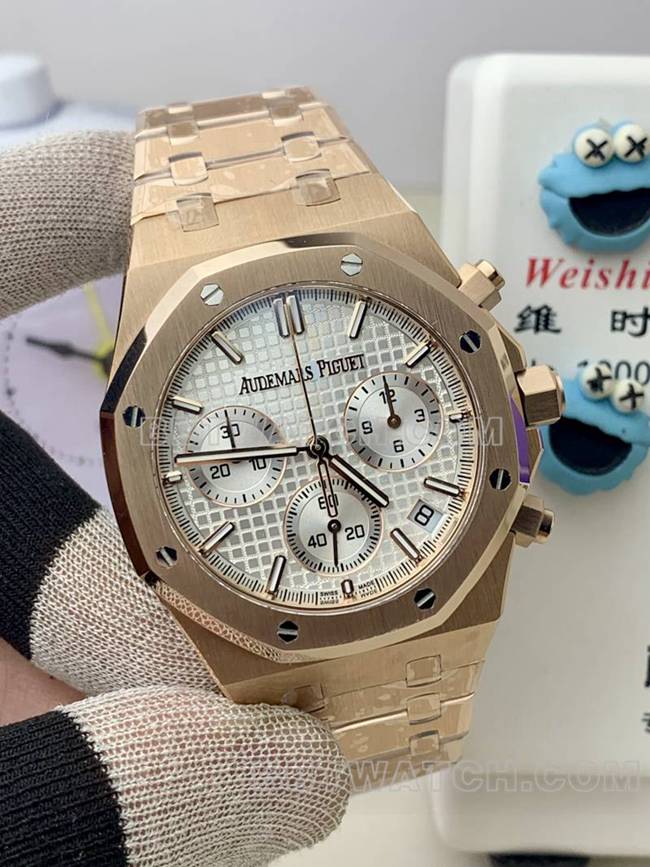 watch Audemars PiguetBLS factory Royal Oakrose goldsilver dial mechanical 26420front live photo