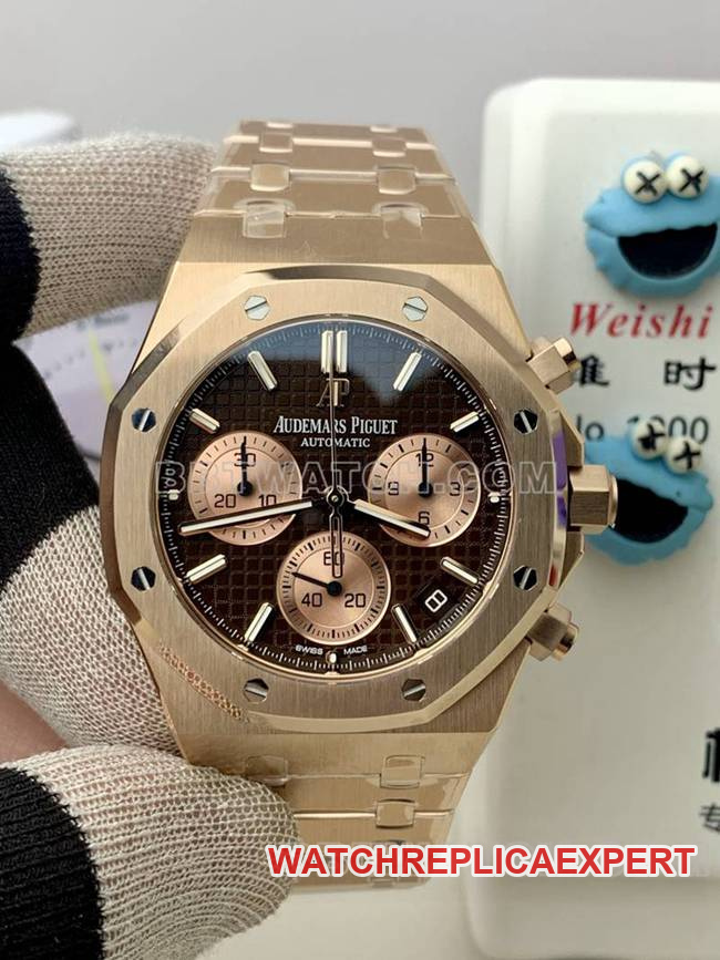 top-tier watch Audemars PiguetBLS factory Royal Oakrose goldblack dial mechanical 26420front live photo