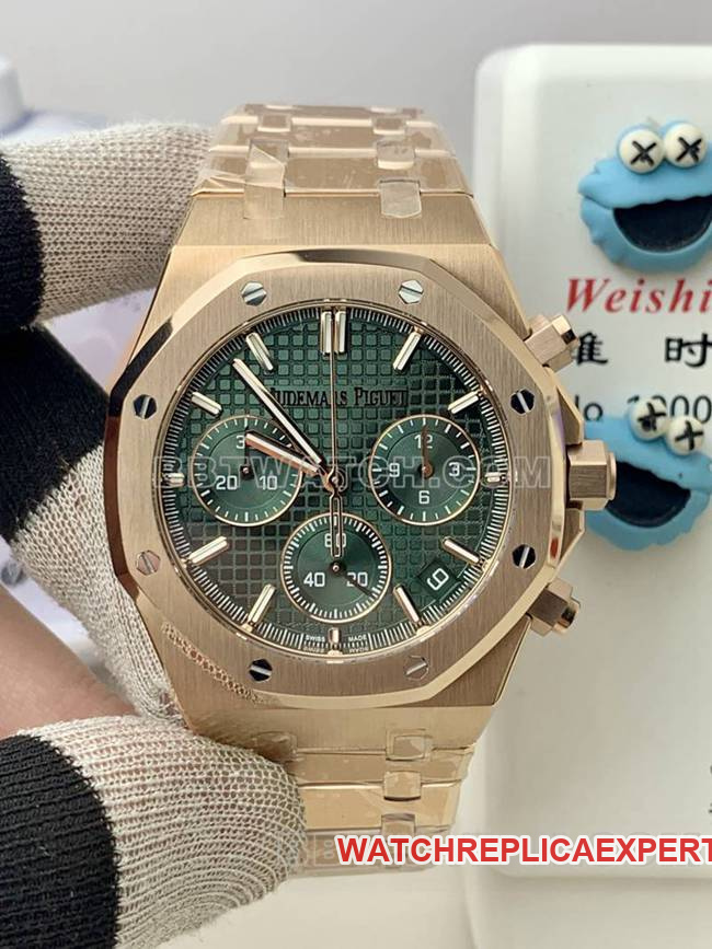 1:1replica watch Audemars PiguetBLS factory Royal Oakrose goldgreen dial mechanical 26420front live photo