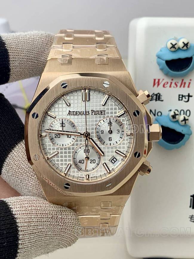 watch Audemars PiguetBLS factory Royal Oakrose goldsilver dial mechanical 26420front live photo