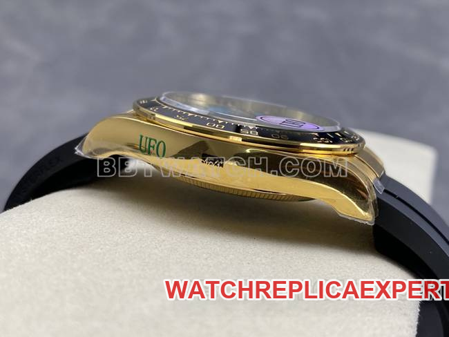 collectible watch DaytonaUFO factory Rolexyellow gold case blue dial4131 mechanical side live photo