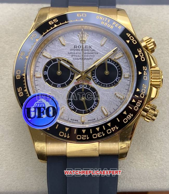 Watch: Daytona from UFO Factory—Rolex with Gold Case and Meteorite Dial, 4131 Mechanical Movement—Front View Actual Photos
