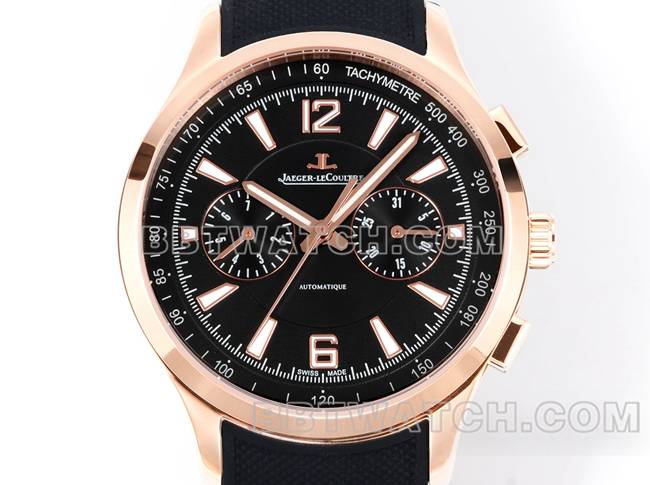 collectible watch Beichen Jaeger-LeCoultrerose goldblack dial mechanical black rubber front live photo