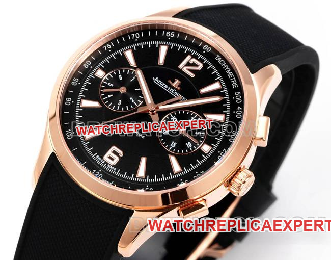 collectible watch Beichen Jaeger-LeCoultrerose goldblack dial mechanical black rubber front live photo