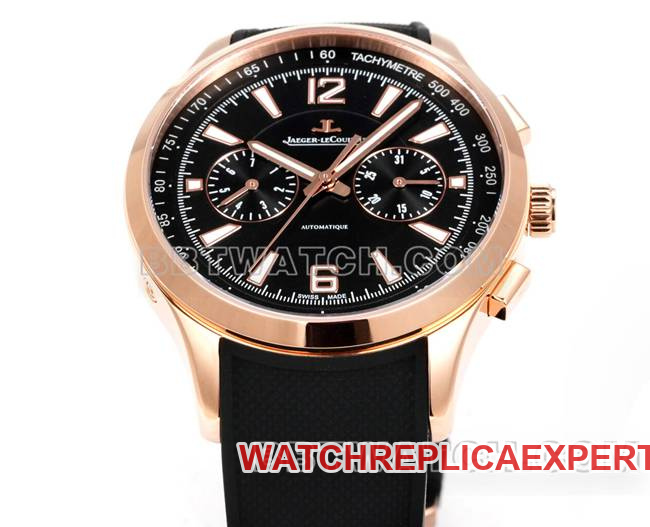 collectible watch Beichen Jaeger-LeCoultrerose goldblack dial mechanical black rubber front live photo