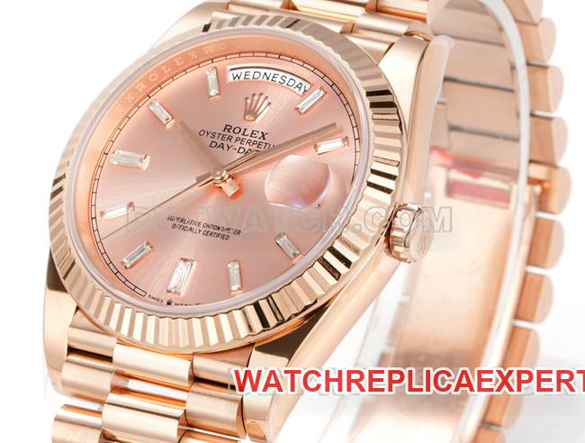 collectible watch Day-DatePPM factory Rolex mechanical pink dial rose goldfront live photo