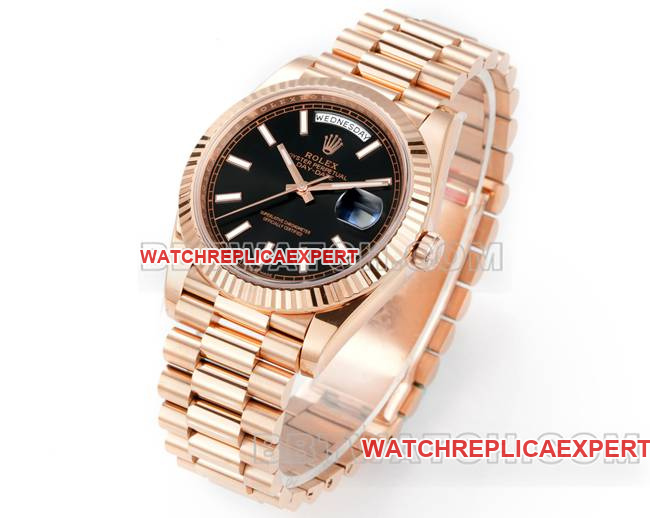 1:1replica watch Day-DatePPM factory Rolex mechanical black dialrose goldfront live photo