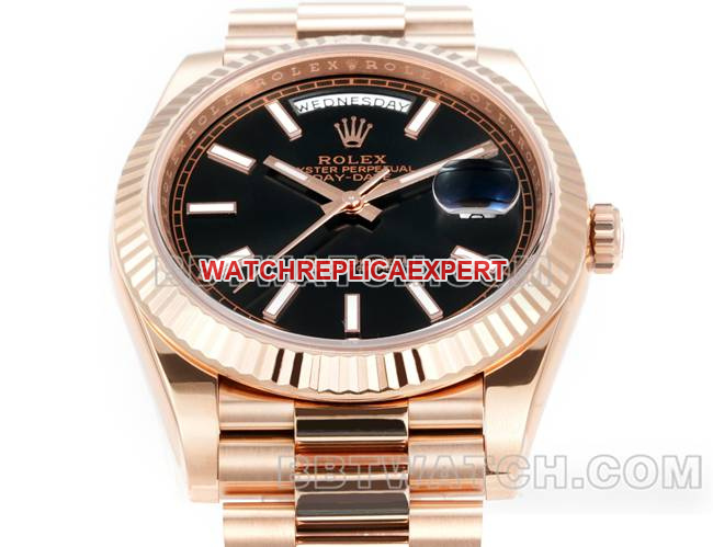 1:1replica watch Day-DatePPM factory Rolex mechanical black dialrose goldfront live photo
