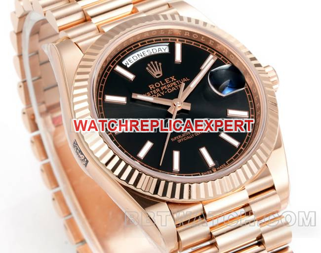 1:1replica watch Day-DatePPM factory Rolex mechanical black dialrose goldfront live photo