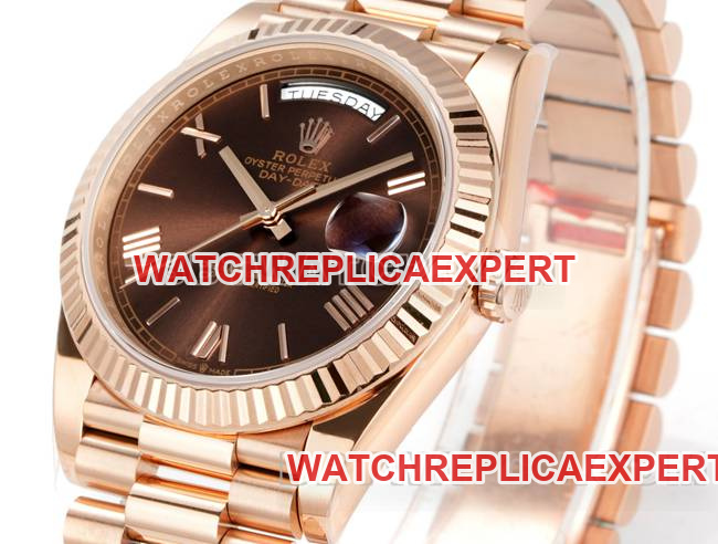 watch Day-DatePPM factory Rolex mechanical brown dial Roman numerals rose goldfront live photo