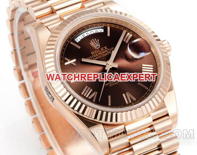 watch Day-DatePPM factory Rolex mechanical brown dial Roman numerals rose goldfront live photo