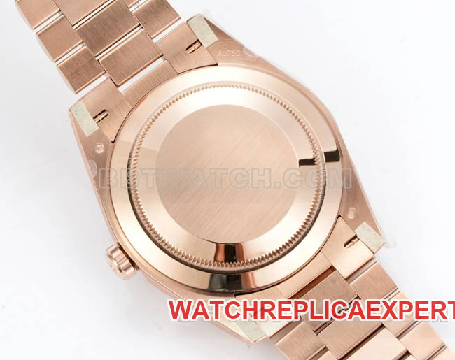 collectible watch Day-DatePPM factory Rolex mechanical pink dial Roman numerals rose goldcaseback live photo