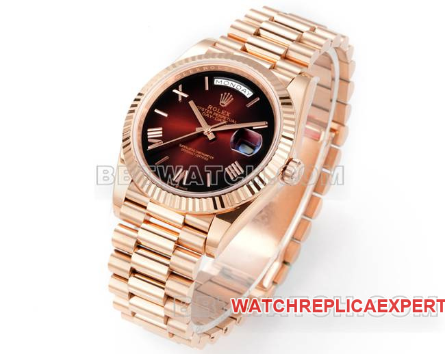 top-tier watch Rolexrose goldPPM factory Day-Date mechanical gradient brown dial Roman numerals front live photo