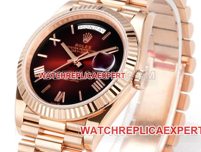 top-tier watch Rolexrose goldPPM factory Day-Date mechanical gradient brown dial Roman numerals front live photo
