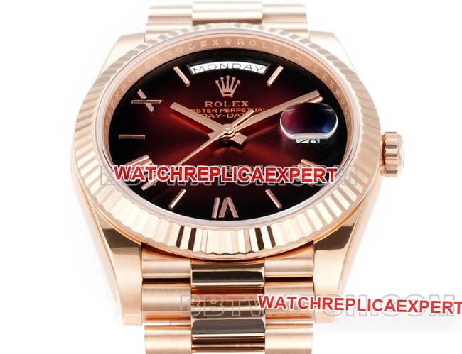 top-tier watch Rolexrose goldPPM factory Day-Date mechanical gradient brown dial Roman numerals front live photo