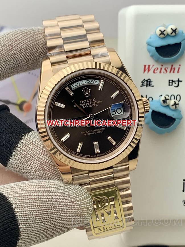 collectible watch Rolexrose goldPPM factory Day-Date mechanical brown dial front live photo