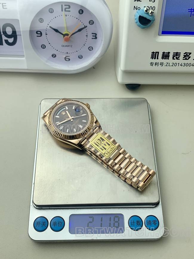 collectible watch Rolexrose goldPPM factory Day-Date mechanical brown dial weight live photos